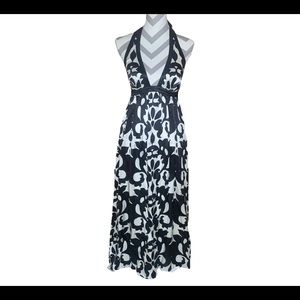 Banana Republic black & white silk halter maxi dress